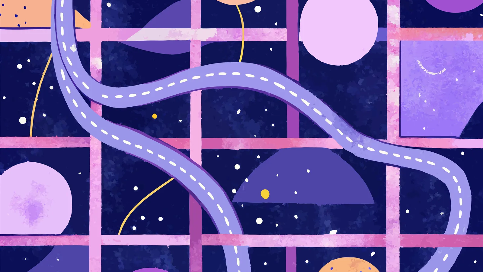 An abstract visualisation of roads and intersections.