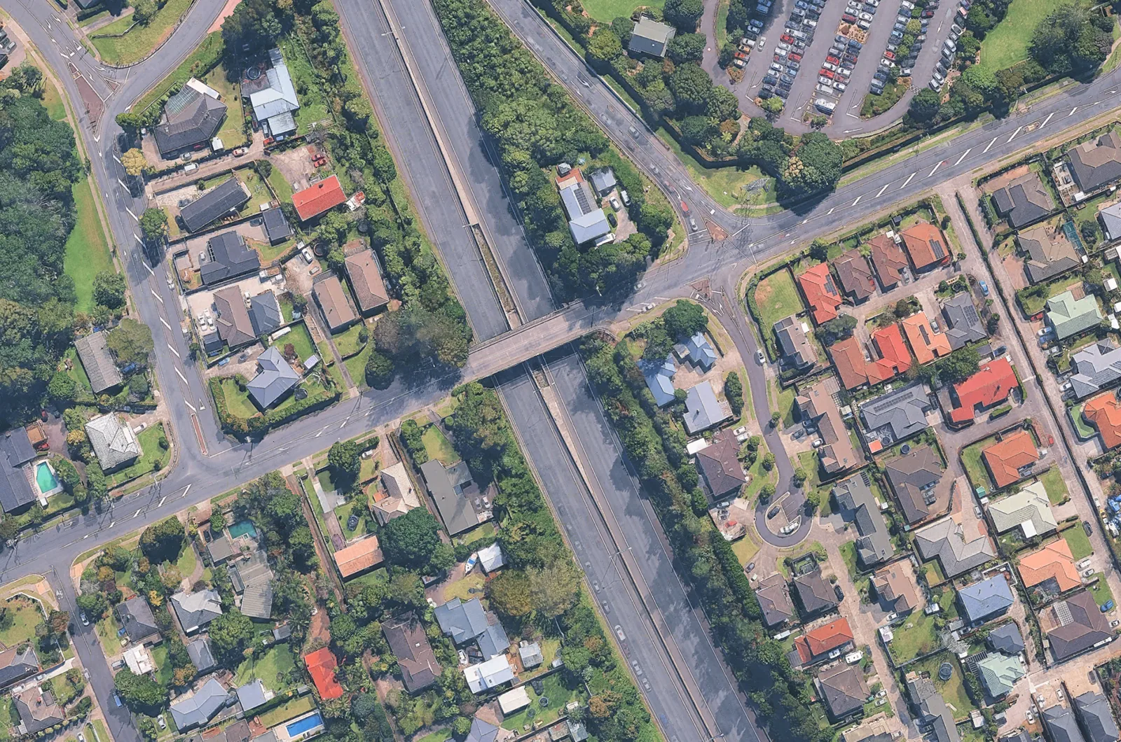 A screenshot of an intersection on Google Earth.