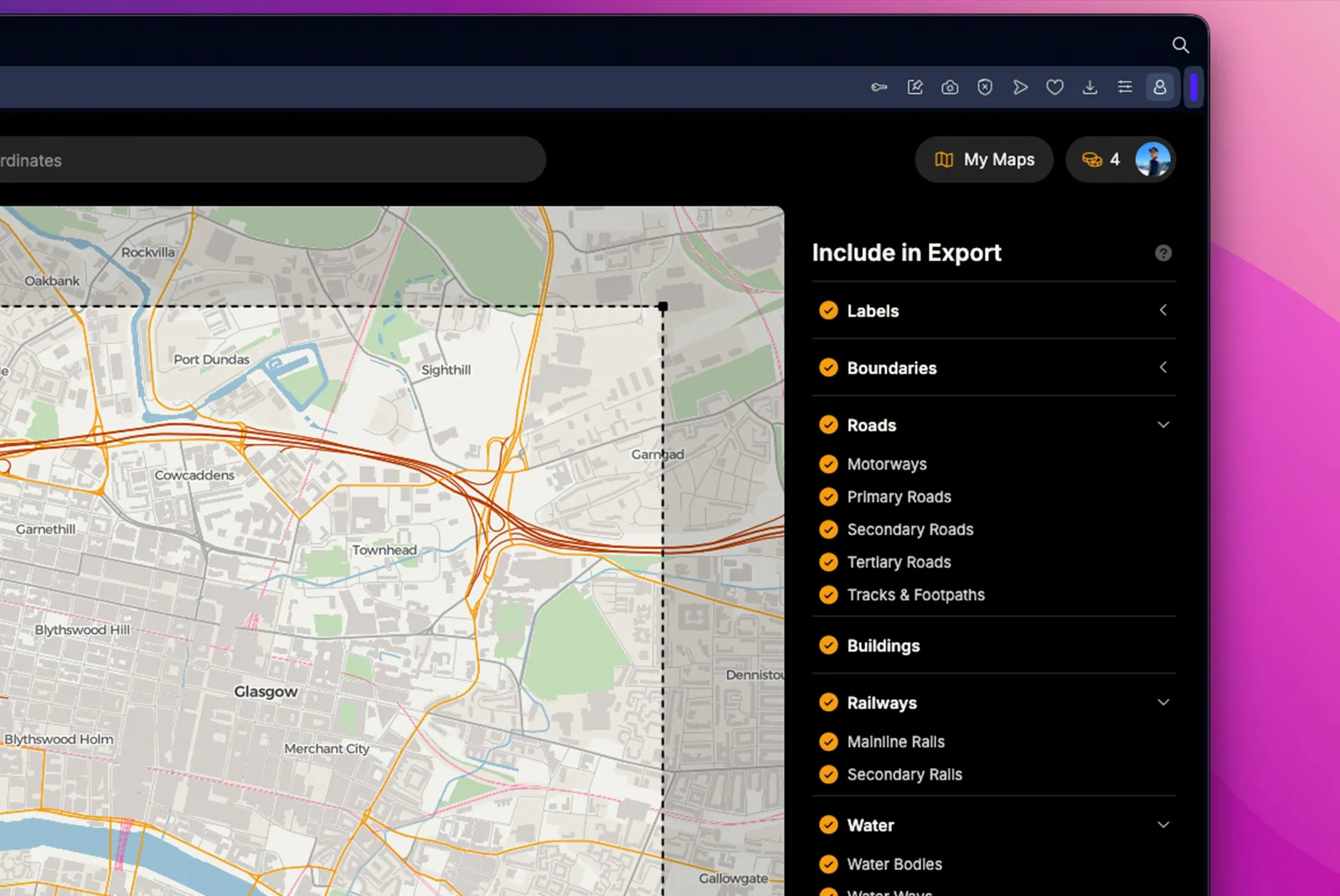 A screenshot of the layers panel in MapVG.