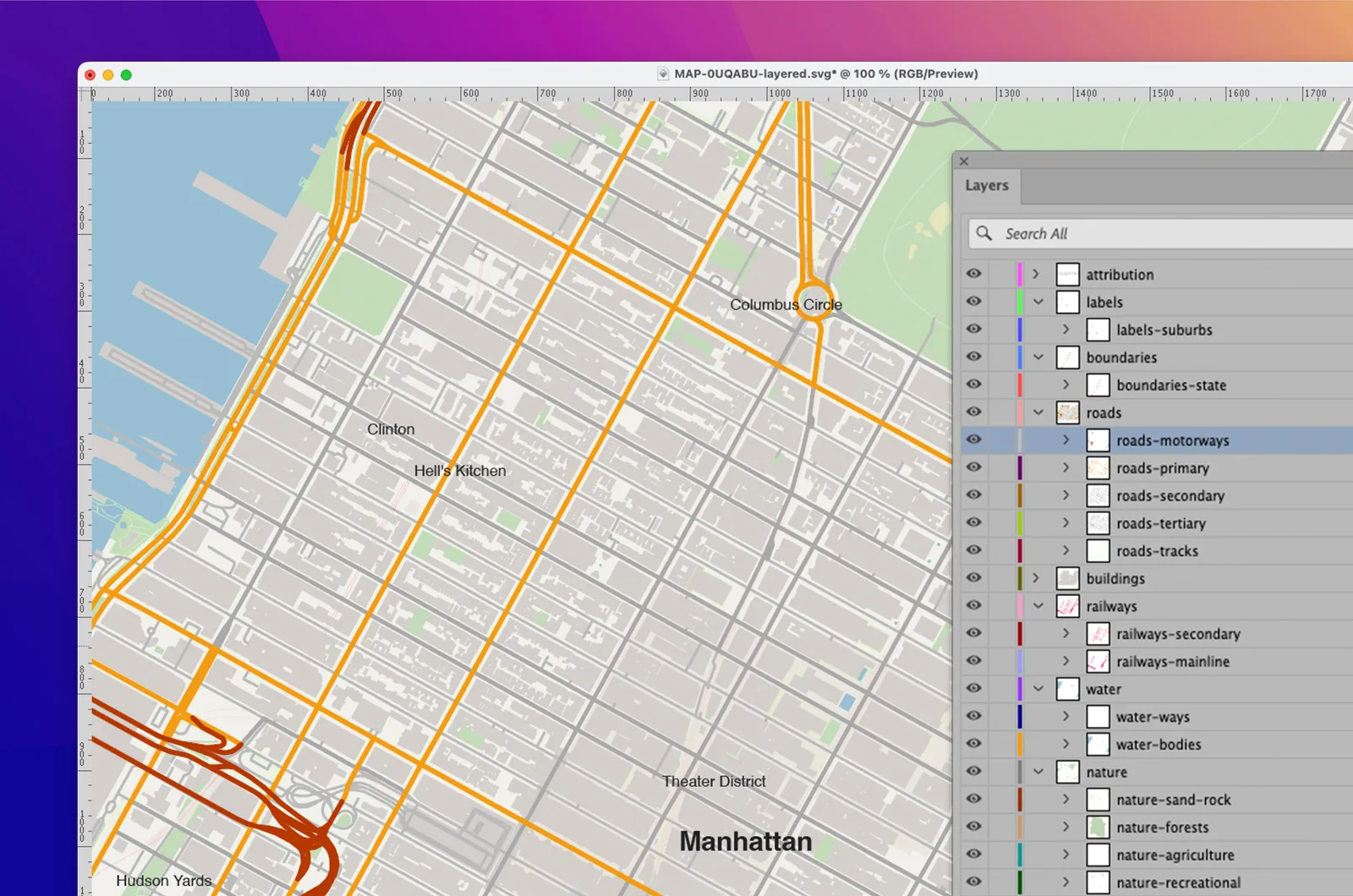 A screenshot of a vectorized map in Adobe Illustrator.