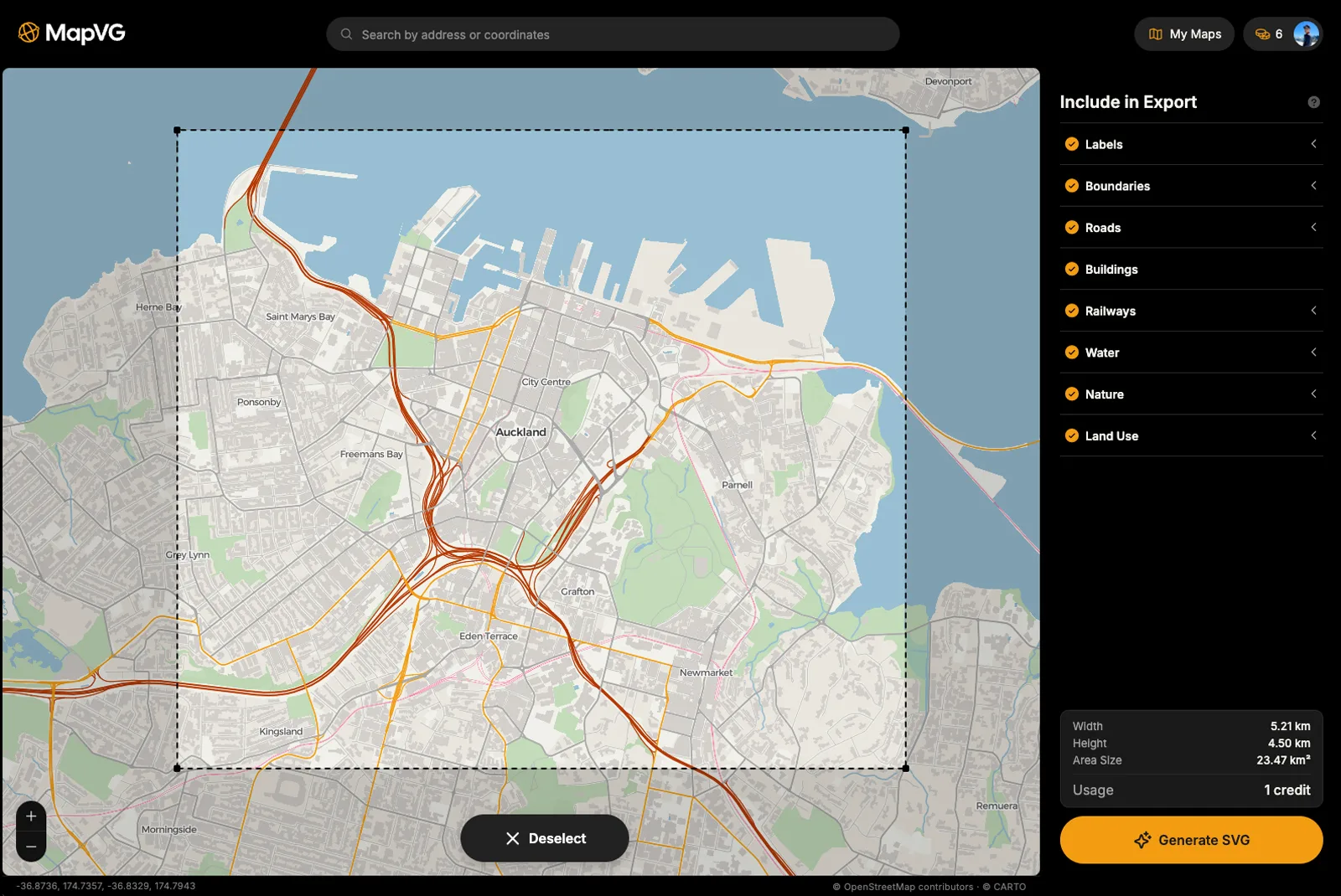 A screenshot of the map-to-vector tool MapVG